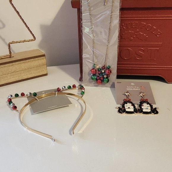 Christmas jingle bell necklace cat ears and cat earrings with jewels lot #25 - Picture 1 of 12